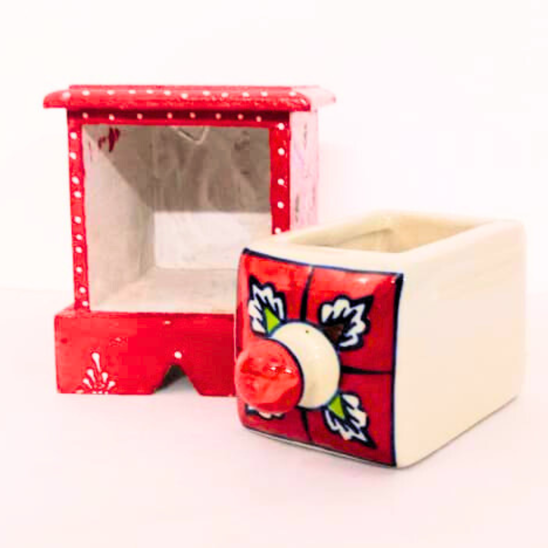 Handcrafted Wooden Drawer Box with Folk Art Design | Decorative Storage Box with Floral Pattern | Single Drawer Organizer for Jewelry, Trinkets, Keys & Small Essentials | Traditional Indian Style Gift