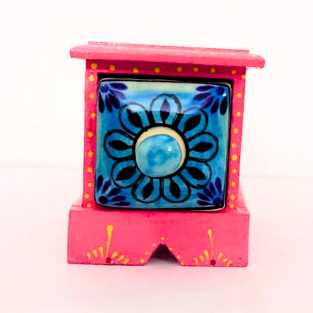 Handcrafted Ceramic Drawer Box | Pink & Blue Floral Design | Decorative Storage Container – Multipurpose Organizer