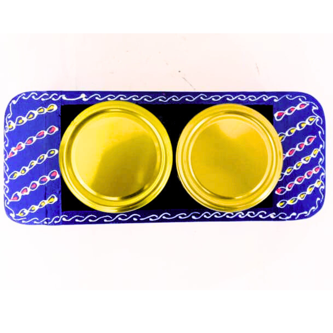 Hand-Painted Decorative Glass Jar Set with Wooden Tray | Traditional Rajasthani Design | Festive Storage Jars with Golden Lids for Spices, Dry Fruits, Gifts & Home Décor
