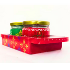 Hand-Painted Decorative Glass Jar Set with Wooden Tray | Traditional Rajasthani Design | Festive Storage Jars with Golden Lids for Spices, Dry Fruits, Gifts & Home Décor