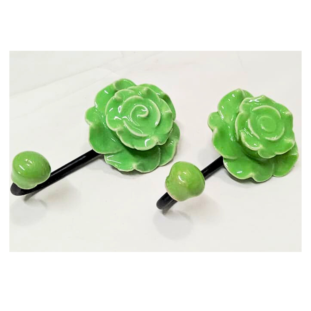 Decorative Green Rose Shaped Hanger | Vintage Style Sturdy Hook for Keys, Towels, Clothes, Coats & Bags | Home, Office & Bedroom Wall Décor