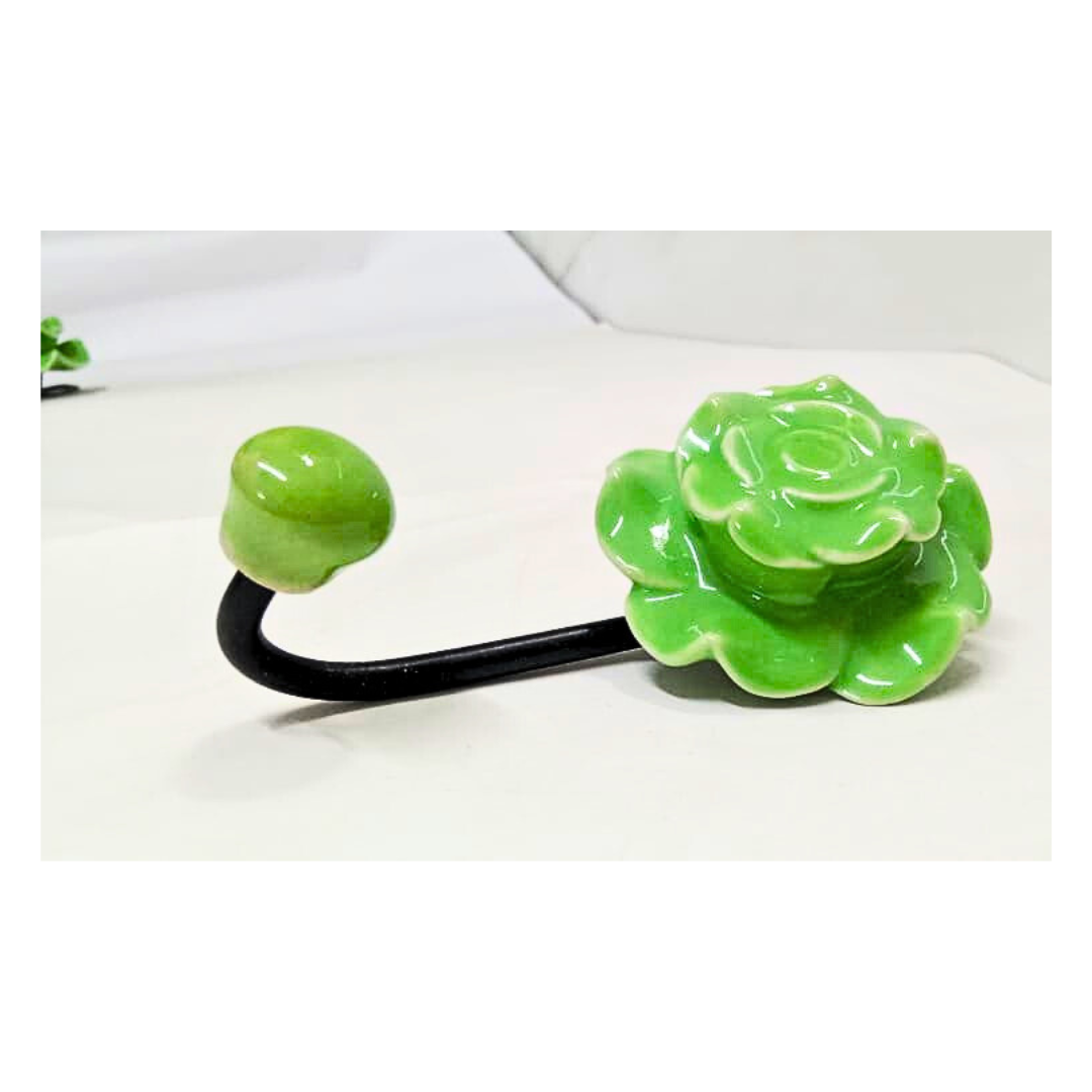 Decorative Green Rose Shaped Hanger | Vintage Style Sturdy Hook for Keys, Towels, Clothes, Coats & Bags | Home, Office & Bedroom Wall Décor