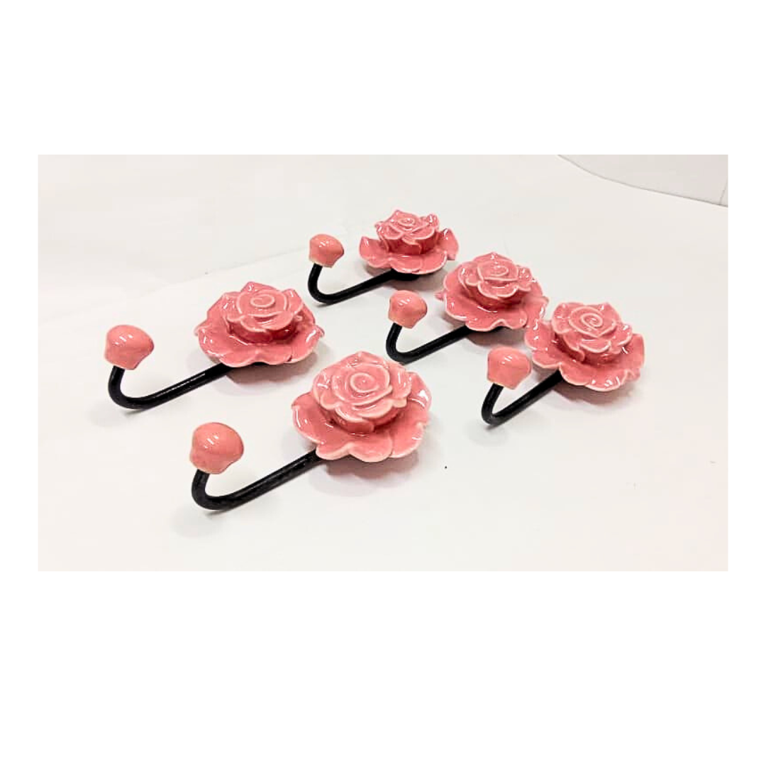 Decorative Blue Rose Shaped Hanger | Vintage Style Sturdy Hook for Keys, Towels, Clothes, Coats & Bags | Home, Office & Bedroom Wall Décor