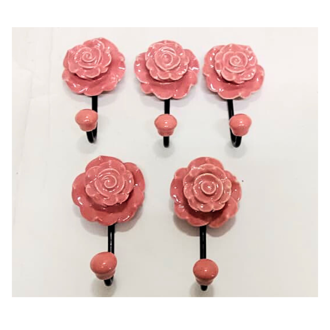 Decorative Blue Rose Shaped Hanger | Vintage Style Sturdy Hook for Keys, Towels, Clothes, Coats & Bags | Home, Office & Bedroom Wall Décor