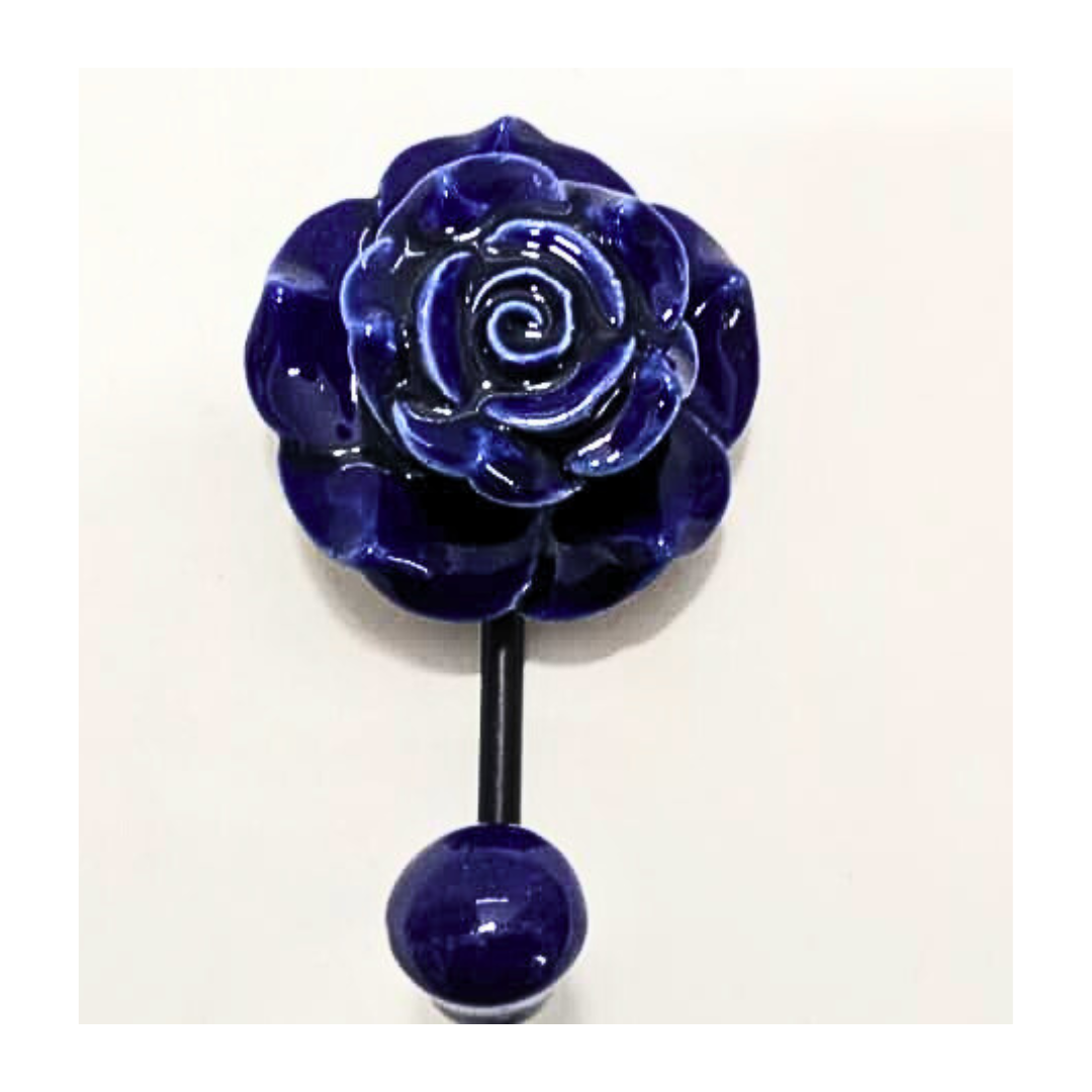Decorative Blue Rose Shaped Hanger | Vintage Style Sturdy Hook for Keys, Towels, Clothes, Coats & Bags | Home, Office & Bedroom Wall Décor