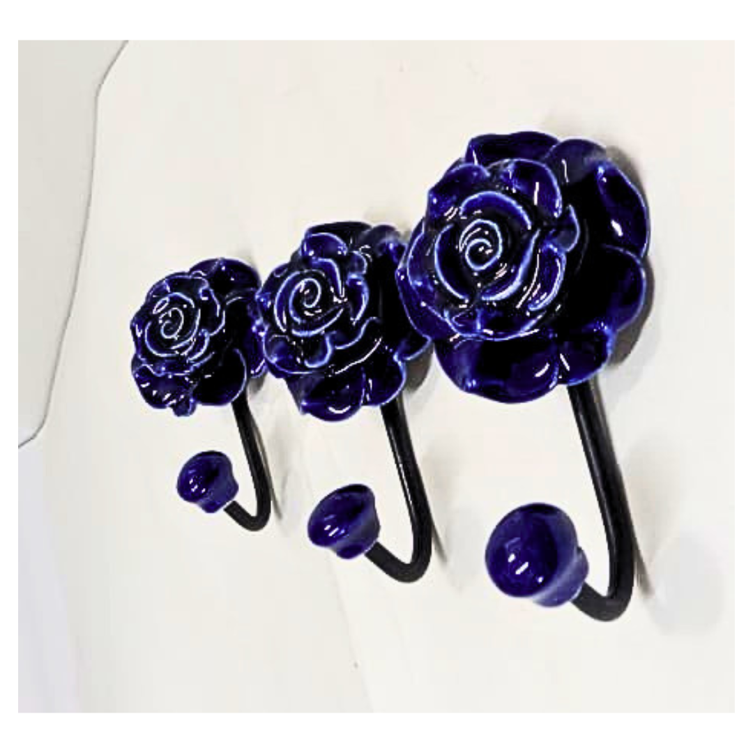 Decorative Blue Rose Shaped Hanger | Vintage Style Sturdy Hook for Keys, Towels, Clothes, Coats & Bags | Home, Office & Bedroom Wall Décor