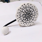 Decorative Wall Hook with Floral Pattern | White Ceramic with Black Metal Curve | Casual Medium Handcrafted Wall Hanger for Keys, Coats, Towels & Home Décor