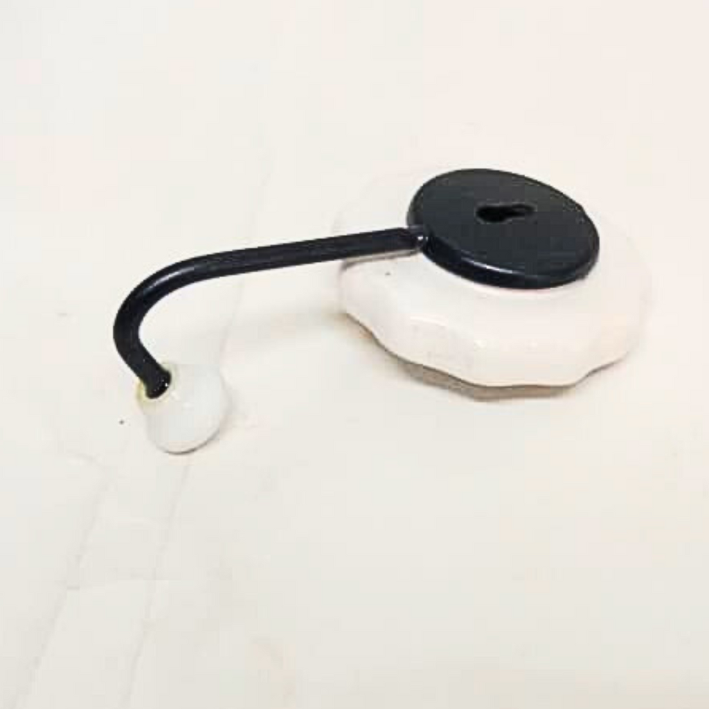 Decorative Wall Hook with Floral Pattern | White Ceramic with Black Metal Curve | Casual Medium Handcrafted Wall Hanger for Keys, Coats, Towels & Home Décor