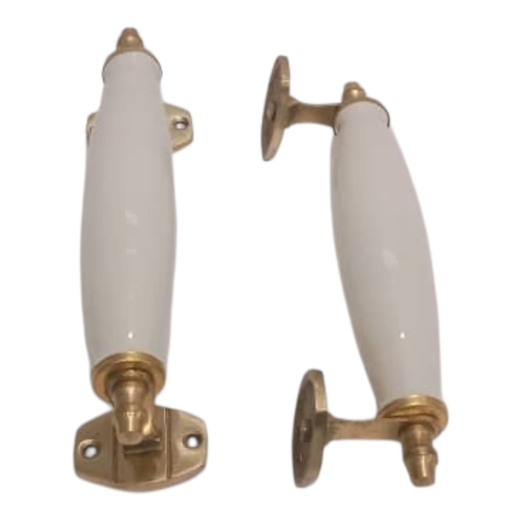 Ceramic Door Handles – Set of 2, Medium Size, White & Blue Decorative Pull Knobs for Cabinets, Drawers, and Furniture (White)