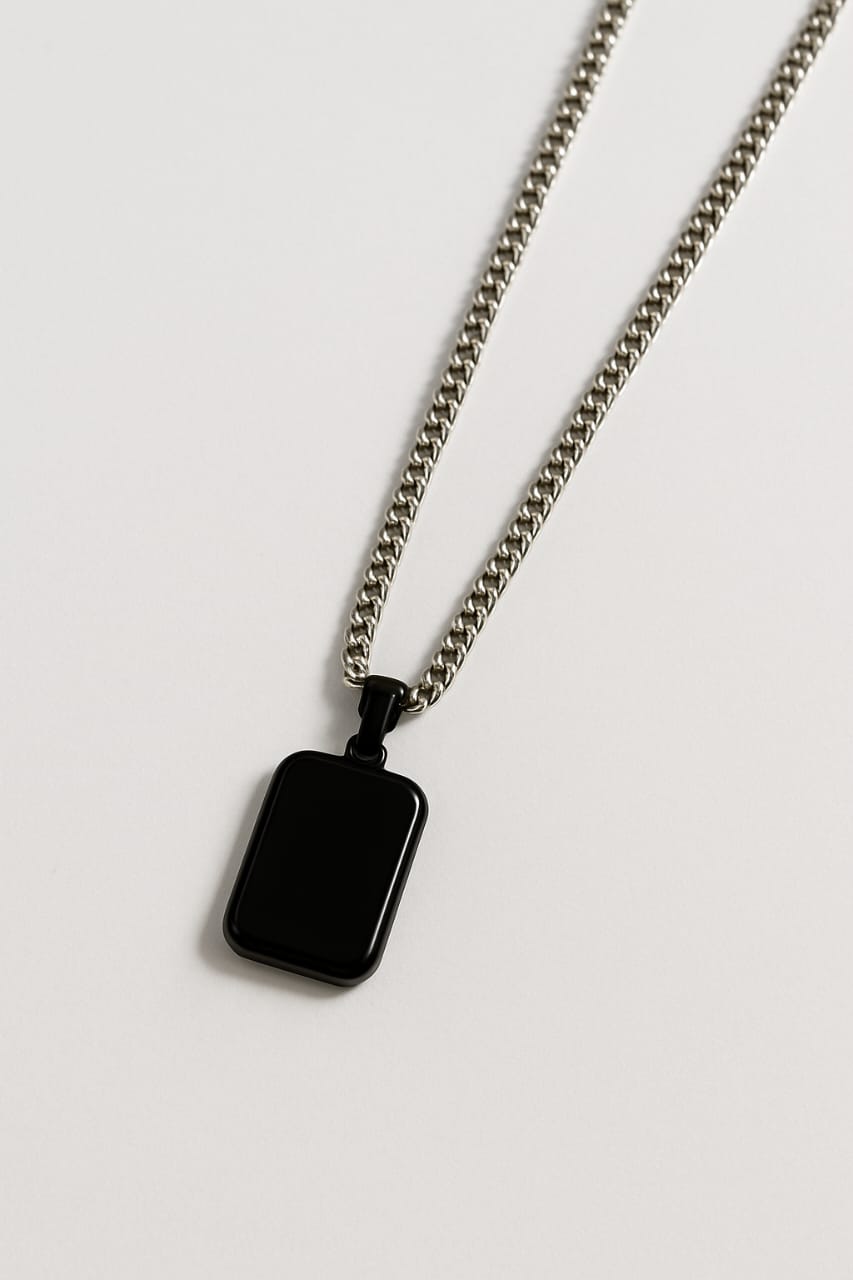 Stylish Black Pendant Necklace for Men | Stainless Steel Chain | Trendy & Minimalist Jewellery
