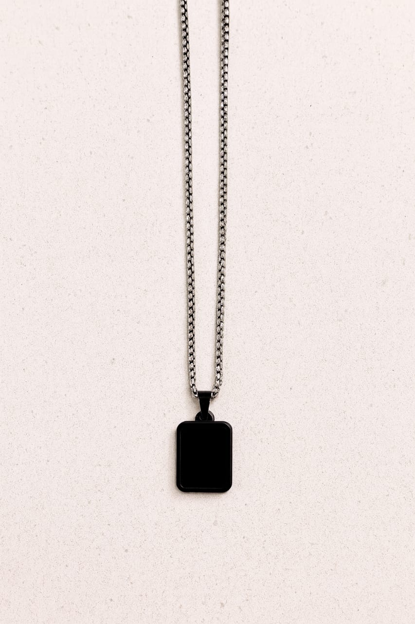 Stylish Black Pendant Necklace for Men | Stainless Steel Chain | Trendy & Minimalist Jewellery