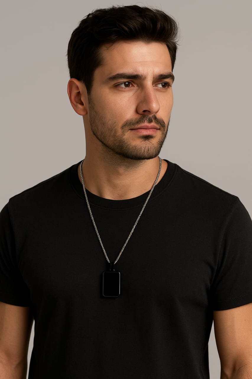 Stylish Black Pendant Necklace for Men | Stainless Steel Chain | Trendy & Minimalist Jewellery
