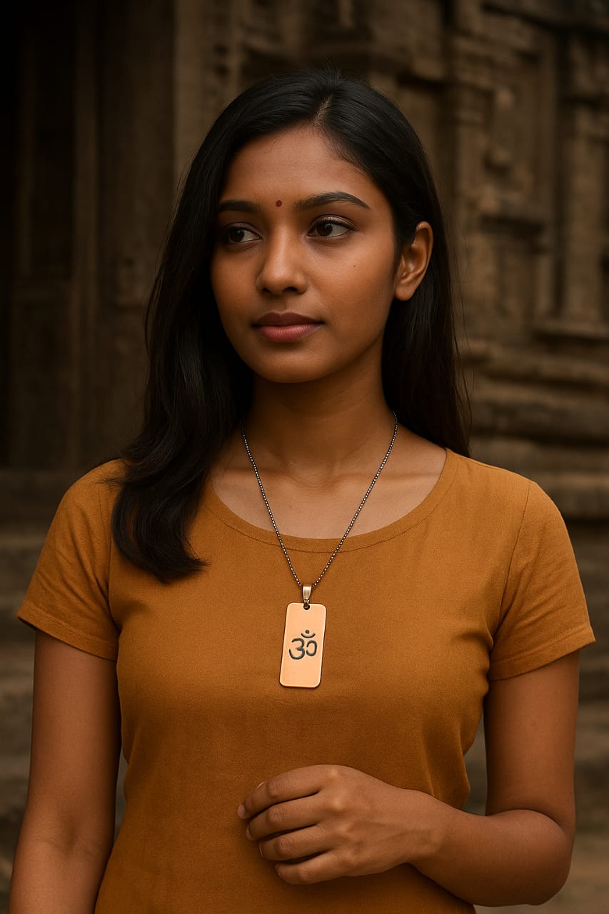 OM Pendant Necklace for Men | Rose Gold Plated Bar Pendant with Silver Chain | Spiritual Hindu Religious Locket for Daily Wear & Gifting