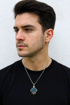 Men’s Silver Spider Pendant with Blue Stone – Gothic Style Necklace for Men | Premium Fashion Jewelry