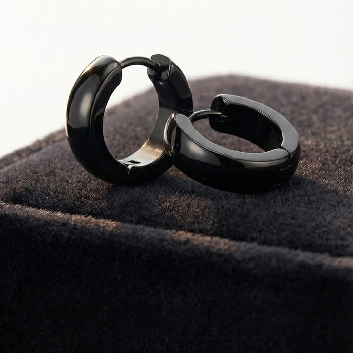 Classic Black Hoop Earrings for Men & Women | Minimal Everyday Huggie Hoops