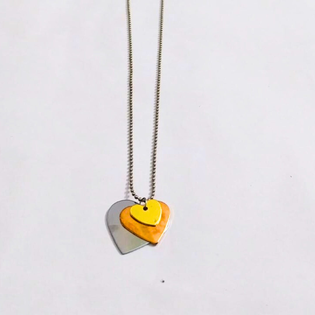 Double Heart Pendant Necklace for Women | Gold & Silver Heart Charm Chain | Romantic Gift Jewellery
