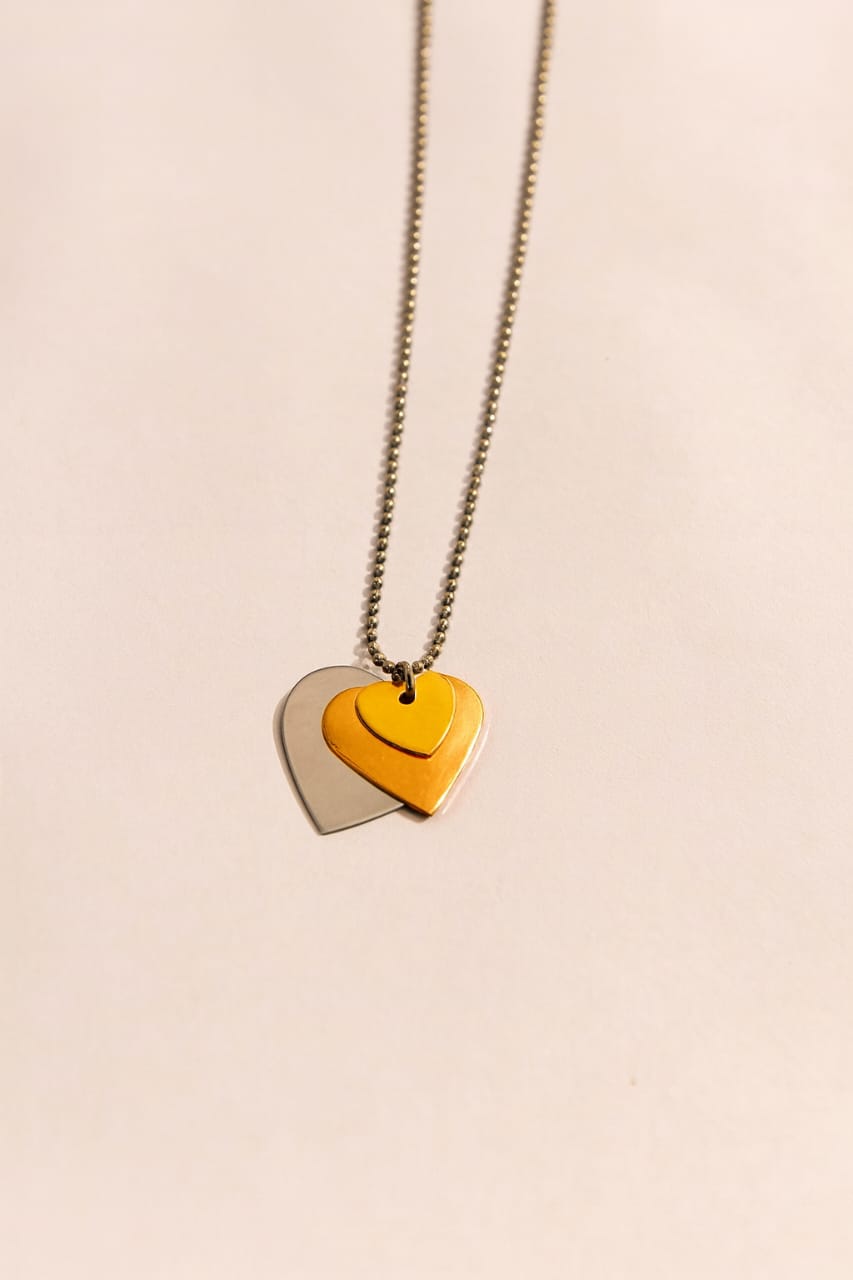 Double Heart Pendant Necklace for Women | Gold & Silver Heart Charm Chain | Romantic Gift Jewellery