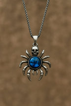 Men’s Silver Spider Pendant with Blue Stone – Gothic Style Necklace for Men | Premium Fashion Jewelry