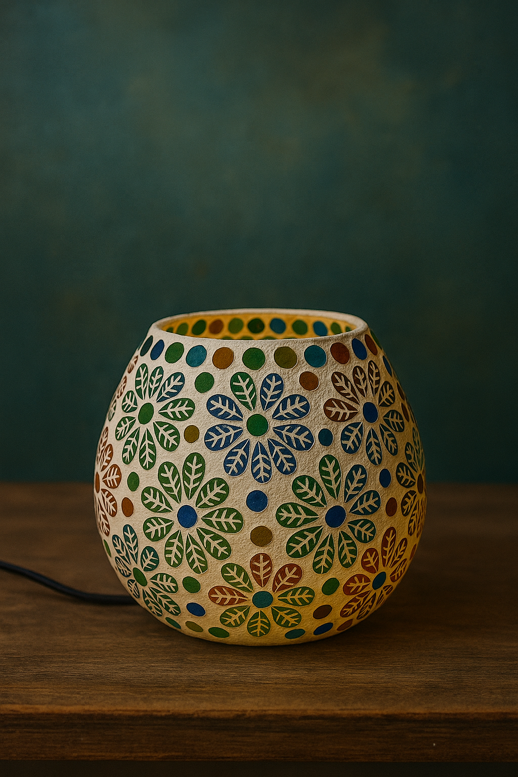 Handmade Floral Mosaic Glass Lamp