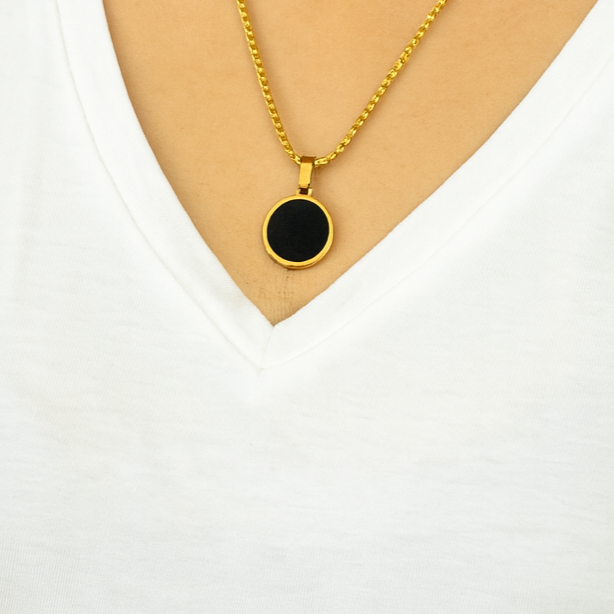 Premium Gold-Plated Black Round Pendant