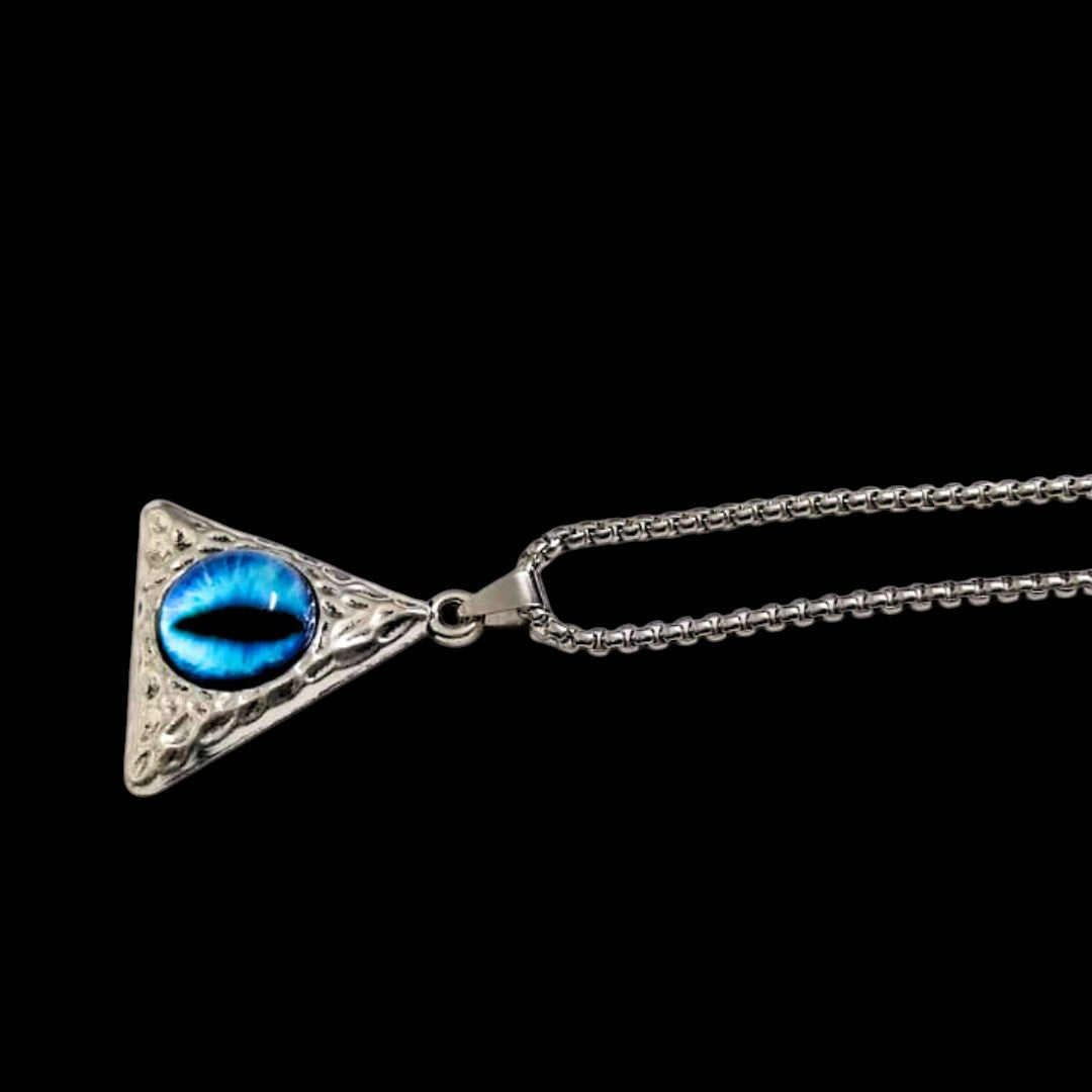 Silver Triangle Blue Eye Pendant Chain