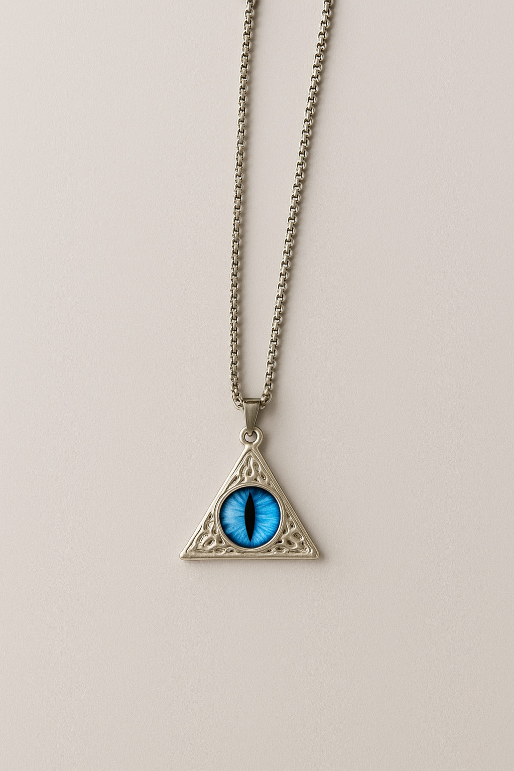 Silver Triangle Blue Eye Pendant Chain