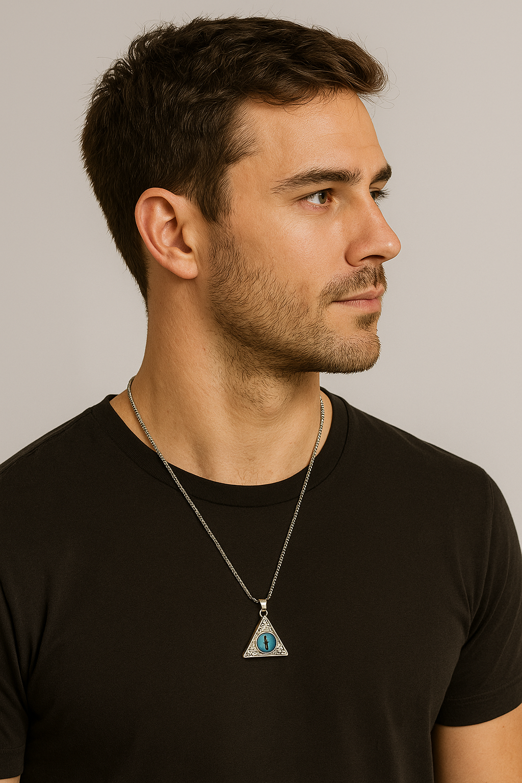 Silver Triangle Blue Eye Pendant Chain