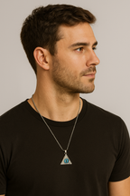 Silver Triangle Blue Eye Pendant Chain
