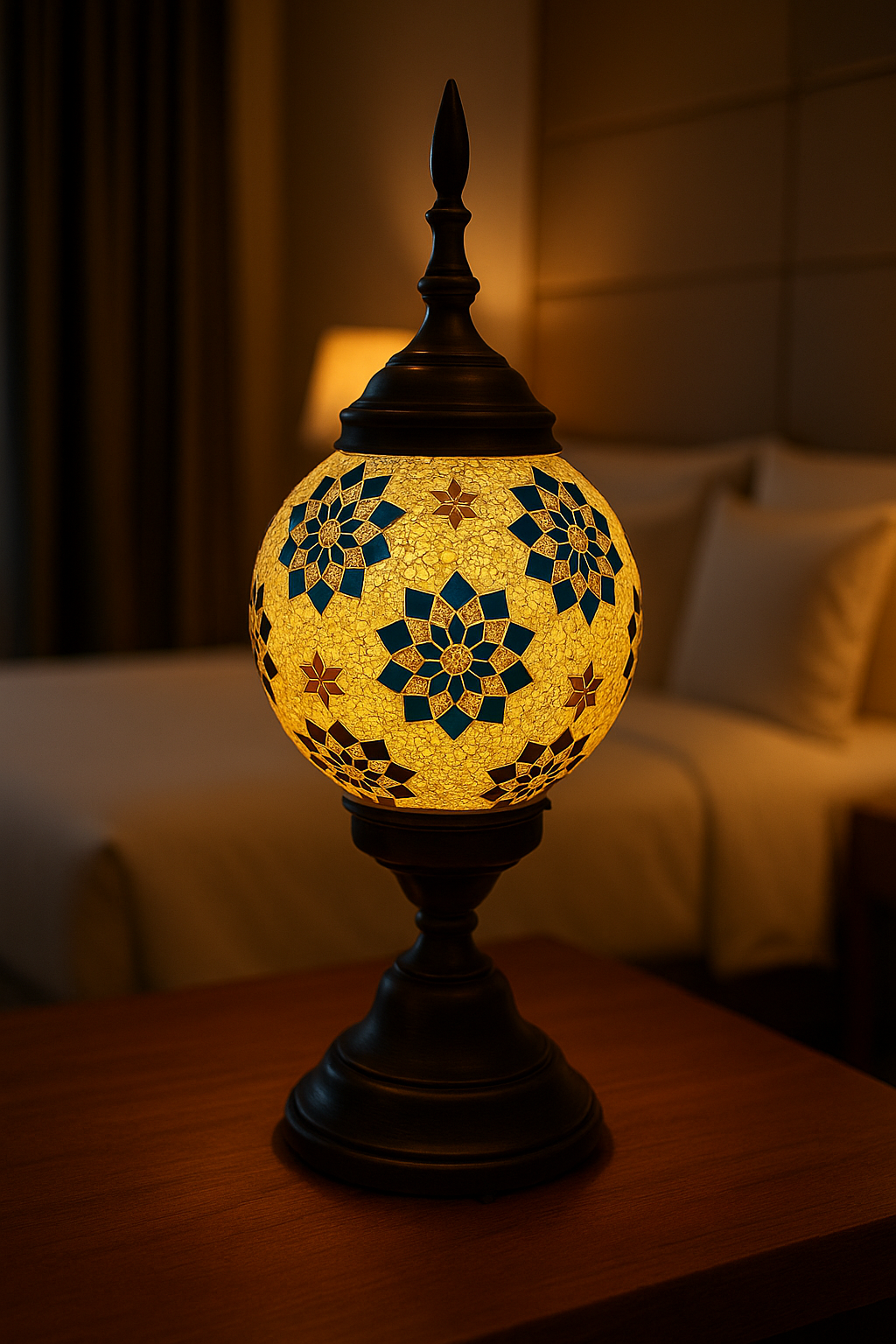 Handcrafted Turkish Mosaic Table Lamp | Festive Warm Glow Decorative Night Lamp for Home Décor
