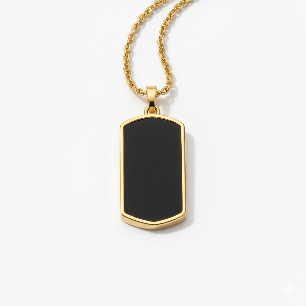 Unisex Gold-Plated Black Rectangular Pendant