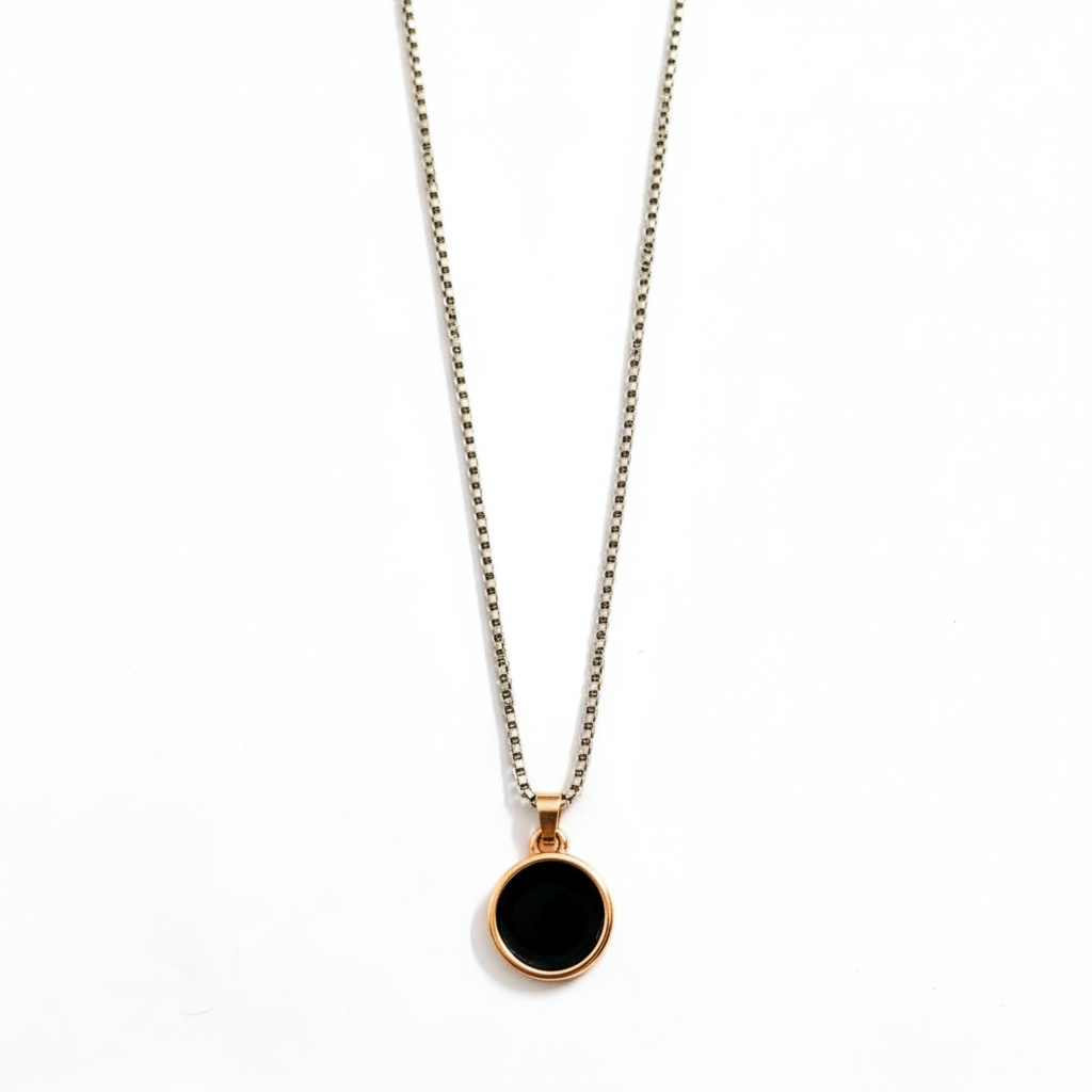 Premium Gold-Plated Black Round Pendant