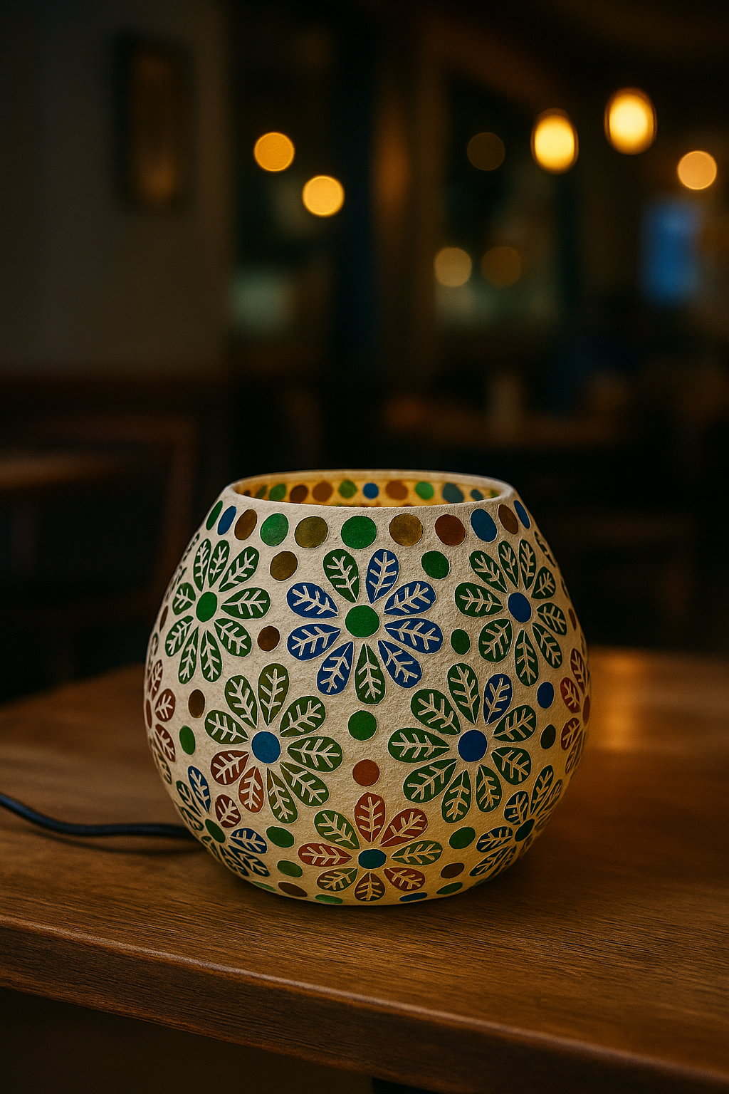 Handmade Floral Mosaic Glass Lamp