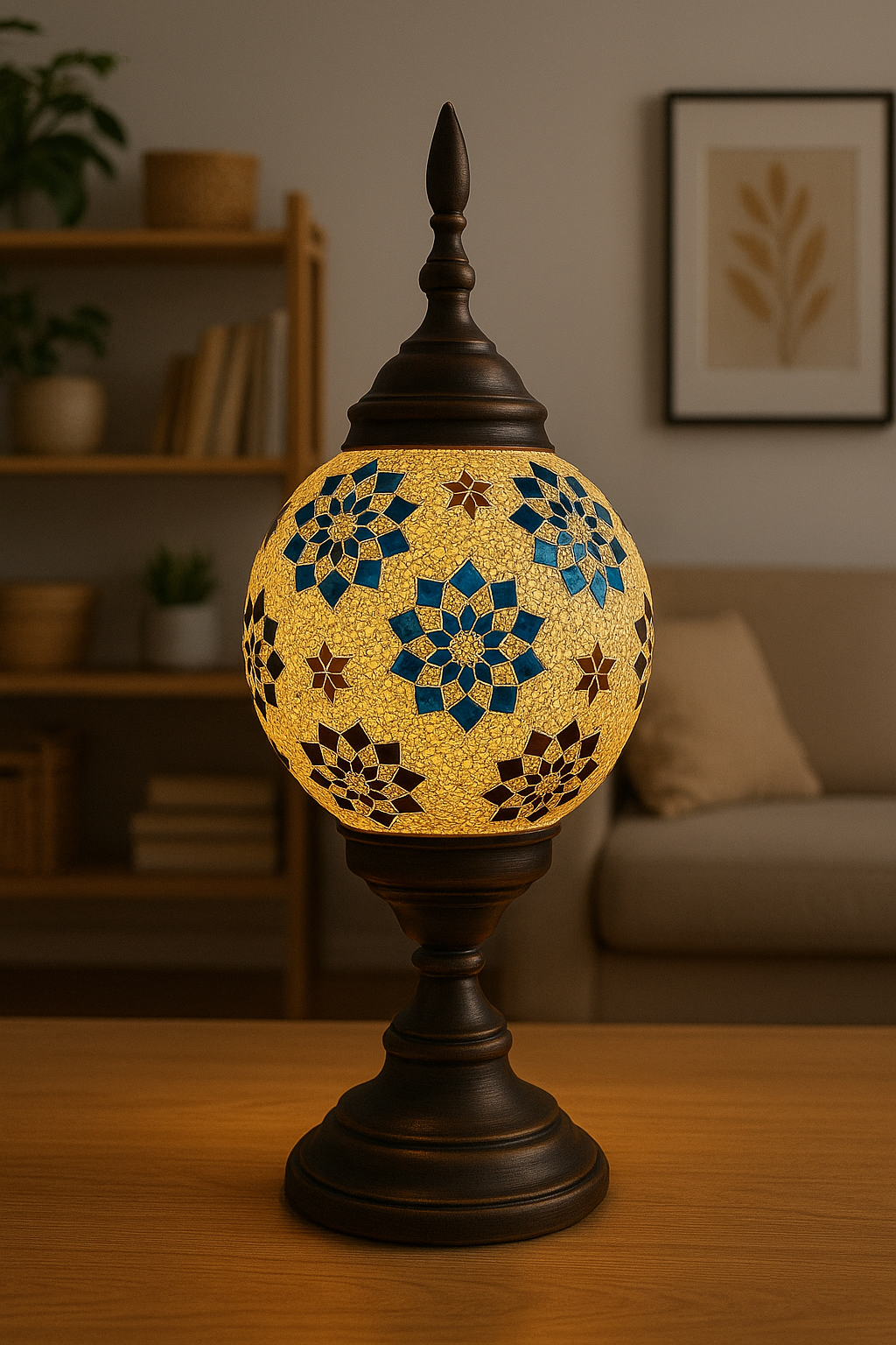 Handcrafted Turkish Mosaic Table Lamp | Festive Warm Glow Decorative Night Lamp for Home Décor
