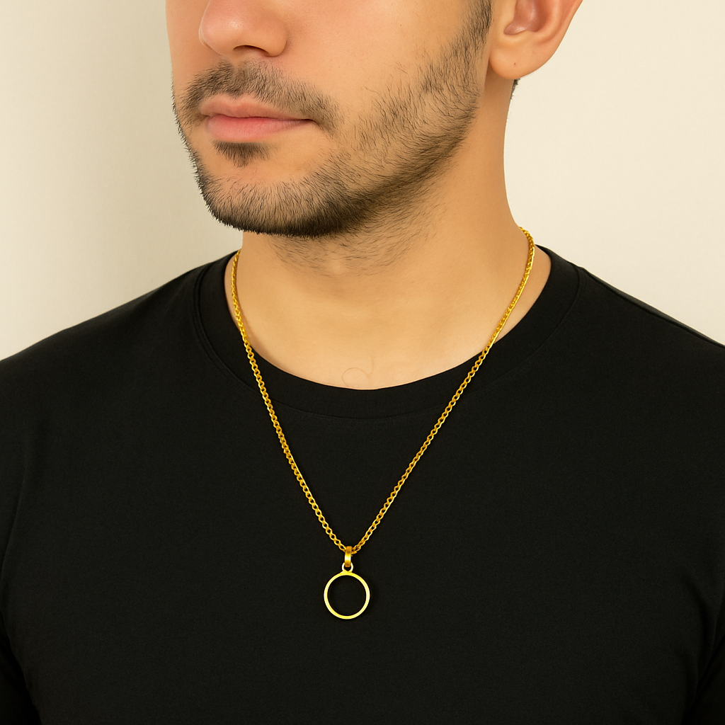 Premium Gold-Plated Black Round Pendant
