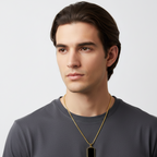 Unisex Gold-Plated Black Rectangular Pendant