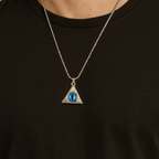 Silver Triangle Blue Eye Pendant Chain