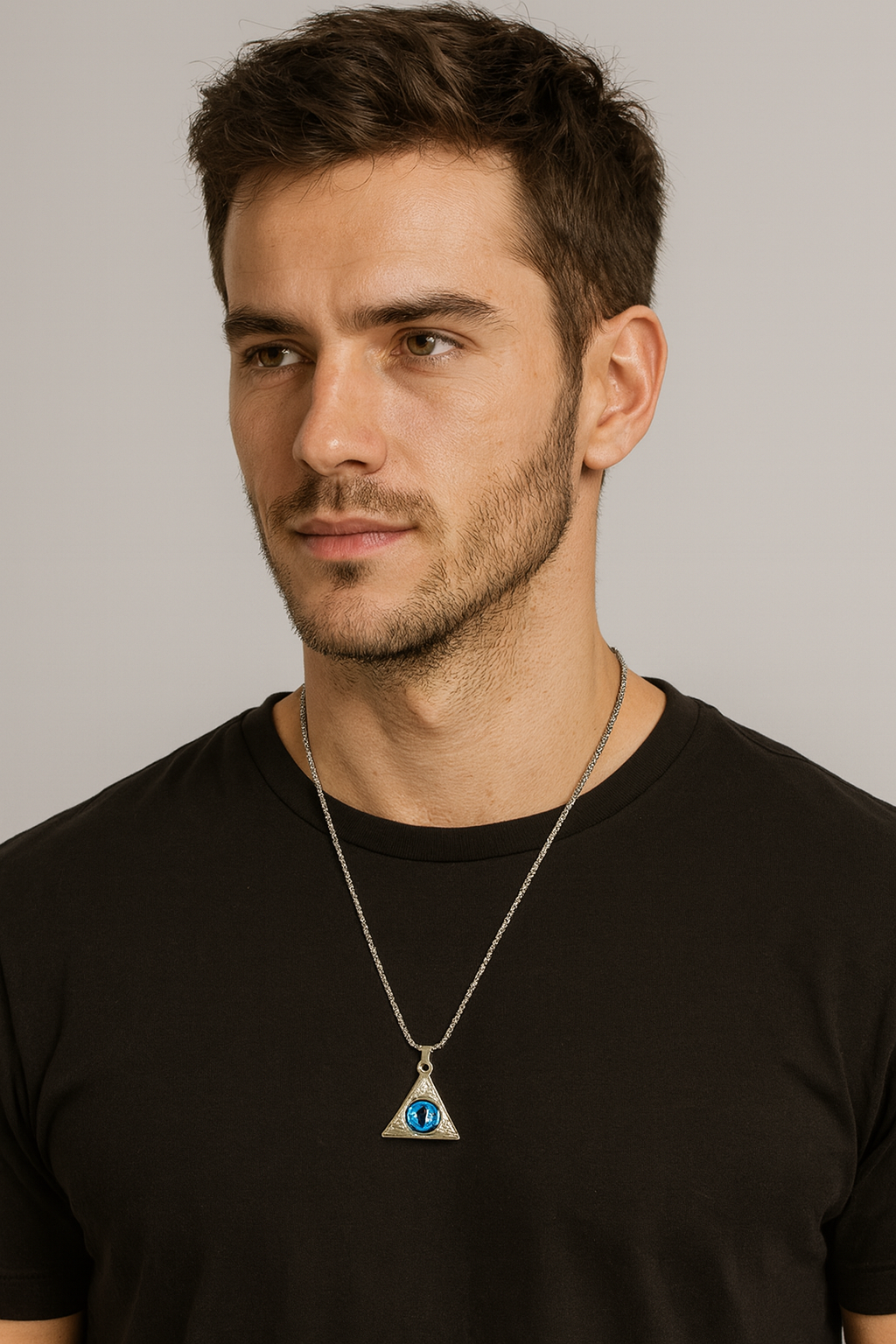 Silver Triangle Blue Eye Pendant Chain