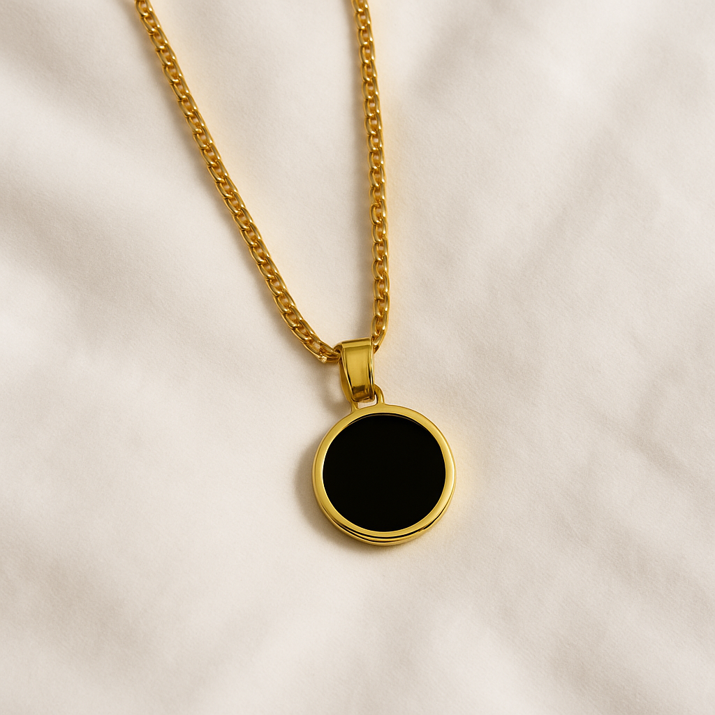 Premium Gold-Plated Black Round Pendant