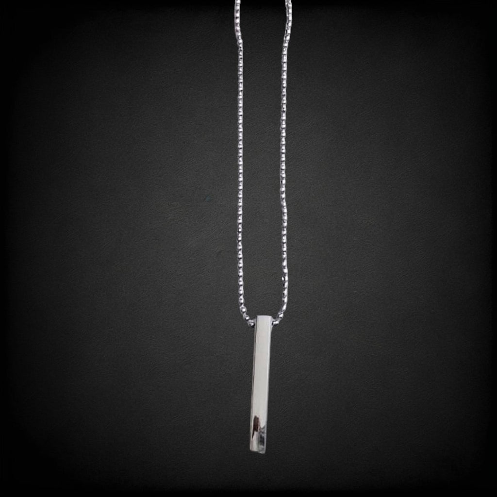 Sterling Silver Bar Pendant Necklace for Men | Minimalist Vertical Bar Design with Silver Chain | Daily Wear Stylish Metal Pendant for Boys & Men