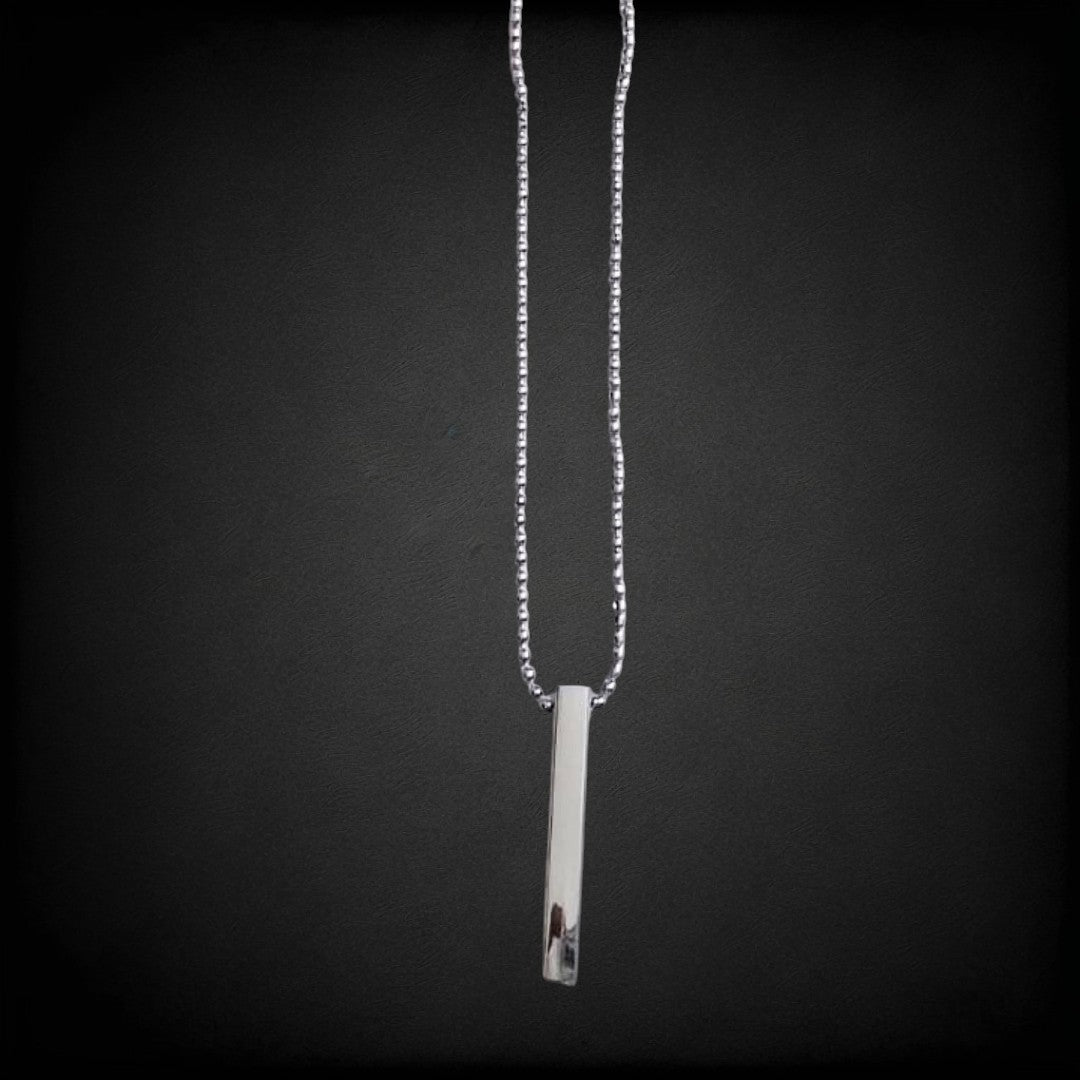 Sterling Silver Bar Pendant Necklace for Men | Minimalist Vertical Bar Design with Silver Chain | Daily Wear Stylish Metal Pendant for Boys & Men