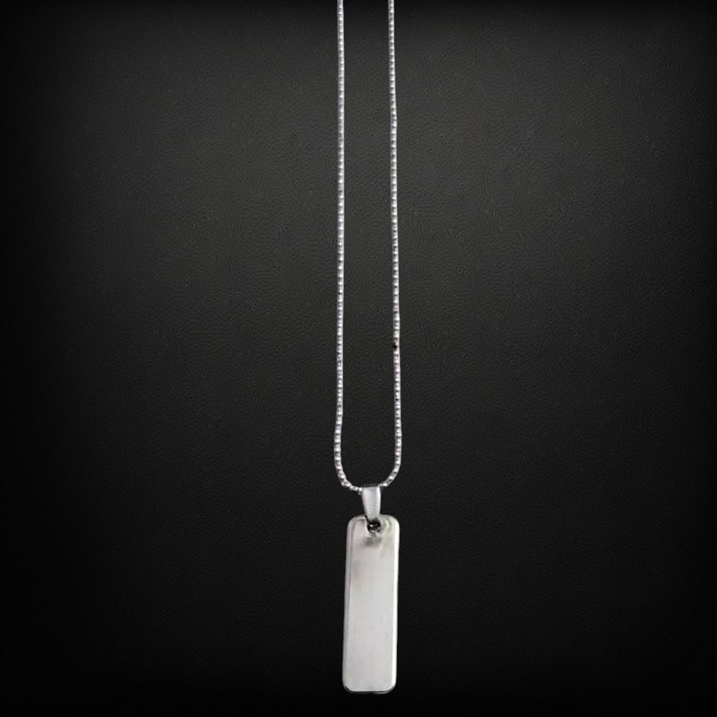 Men’s Silver Rectangular Pendant Necklace | Stylish Minimalist Chain Jewelry | Unisex Fashion Accessory
