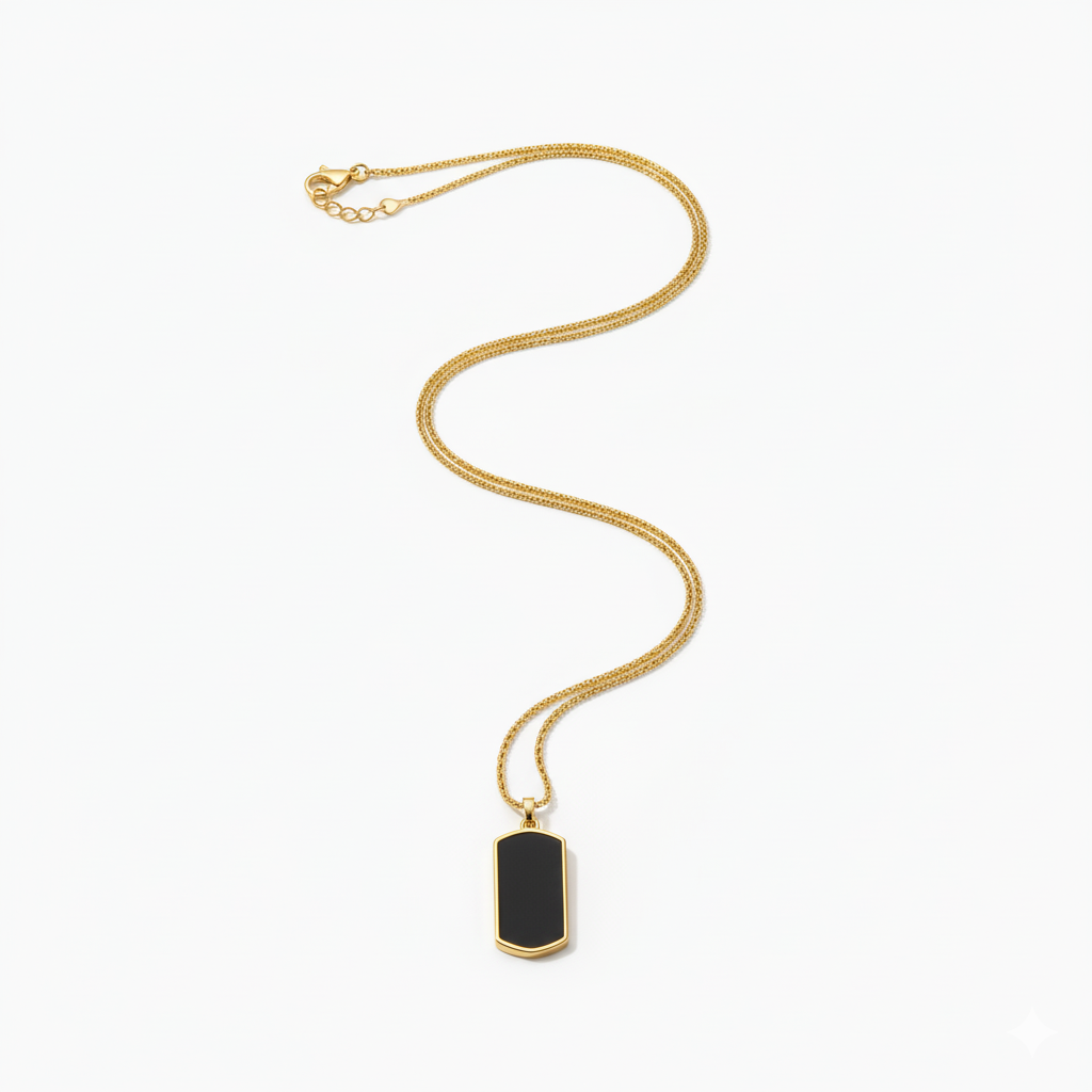 Unisex Gold-Plated Black Rectangular Pendant