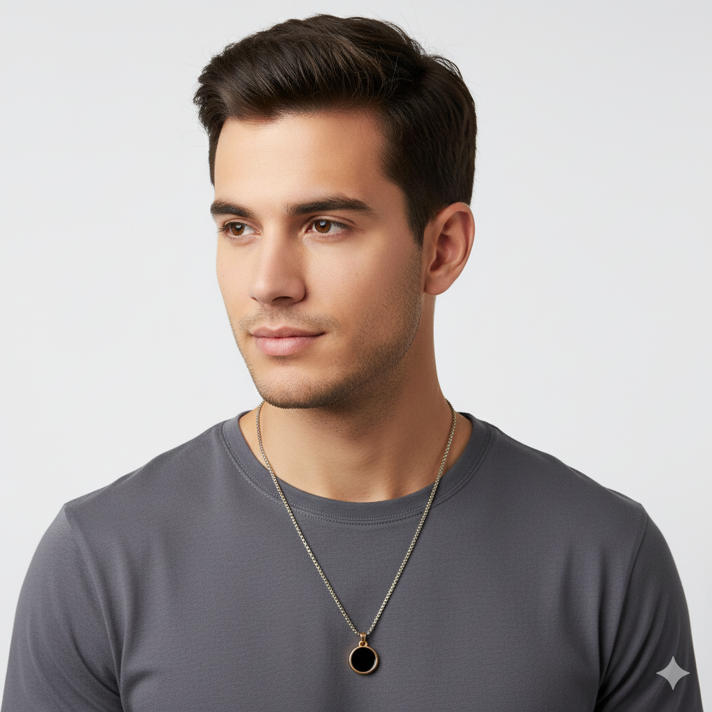 Unisex Black Round Pendant Chain