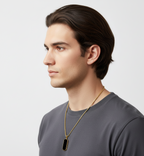 Unisex Gold-Plated Black Rectangular Pendant