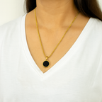 Premium Gold-Plated Black Round Pendant